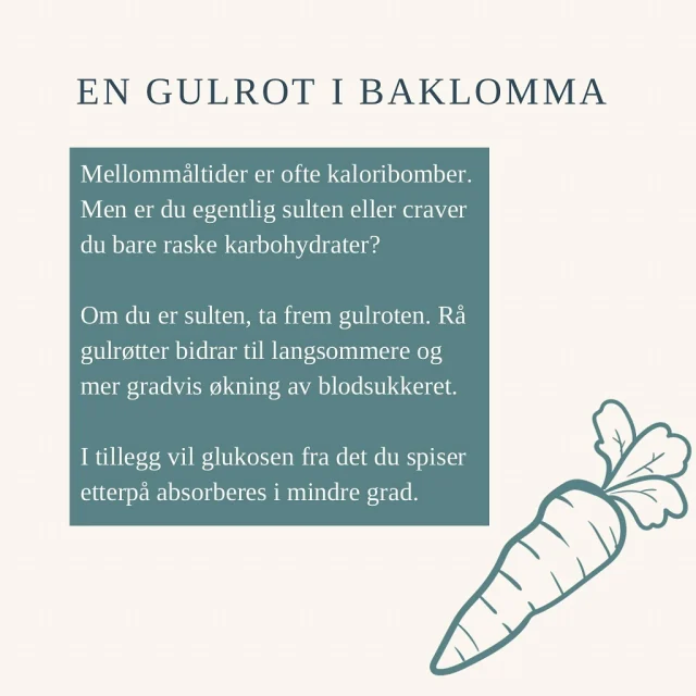 Er du sulten eller craver du egentlig raske karbohydrater? 🤔

Ta frem gulroten 🥕

Gulrøtter inneholder mye fiber, som bidrar til en jevnere blodsukkerstigning 💡

I tillegg er de lett tilgjengelig, og norskprodusert 🇳🇴

#Biohacking #HelseTips #Velvære #NaturligHelse #Livsstil #BiohackingNorge #biohack #Helse #Optimalisering #Søvn #SunnLivsstil #æ#Søvnkvalitet #Helseglede #MentalHelse #gulrot #gulrøtter
